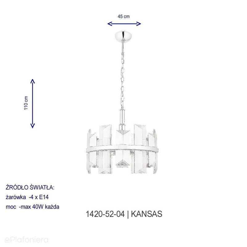 Luksusowy , kryształowy żyrandol - lampa wisząca patyna 4xE14, Lucea 1420-52-04 KANSAS - ePlafoniera