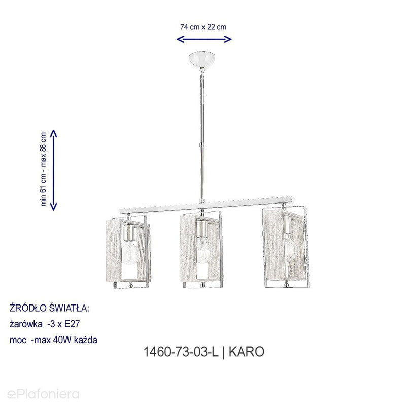 Wiszące ramki, drewno - metal, lampa potrójna 3xE27, Lucea 1460-73-03-L KARO - ePlafoniera