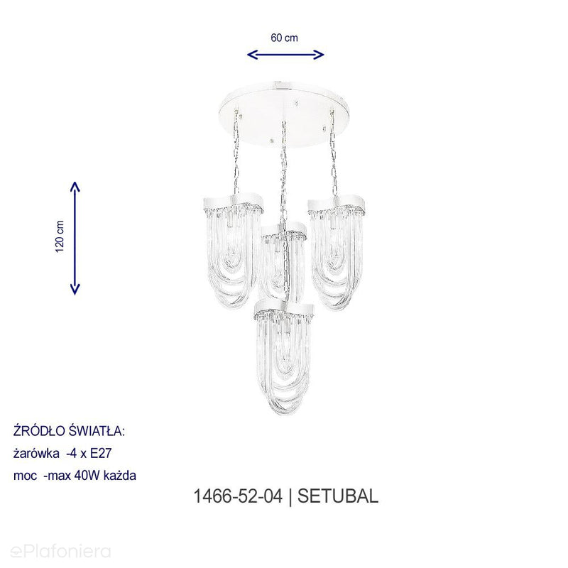 Romantyczny żyrandol - lampa szklane rurki na kole, 4xE27, Lucea 1466-52-04 SETUBAL - ePlafoniera