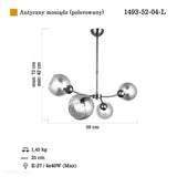Люстра скляна сучасна (50см, 4 лампи) для вітальні, спальні Lucea 1493-52-04-L POZA