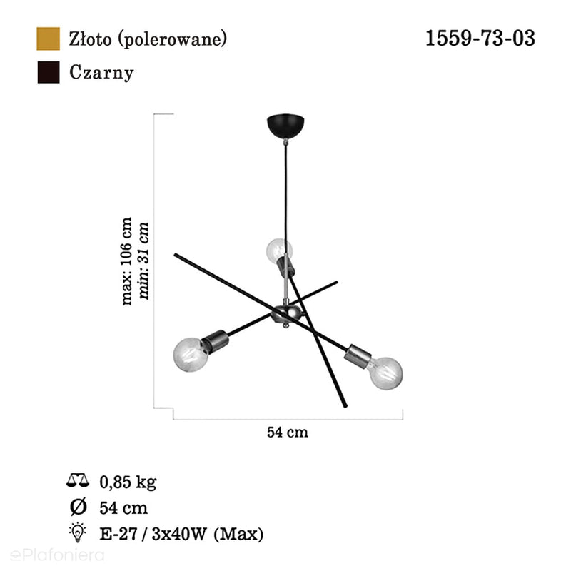 Сучасний підвісний світильник - патина, для вітальні (3xE27) Lucea 1559-73-03 OPA