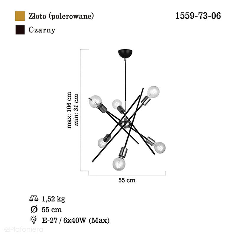 Сучасний підвісний світильник - патина, для вітальні (6xE27) Lucea 1559-73-06 OPA