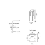 Вуличний садовий світильник - стовп 30/55/75см (10x10см, 1xE27) Radex (Squer)