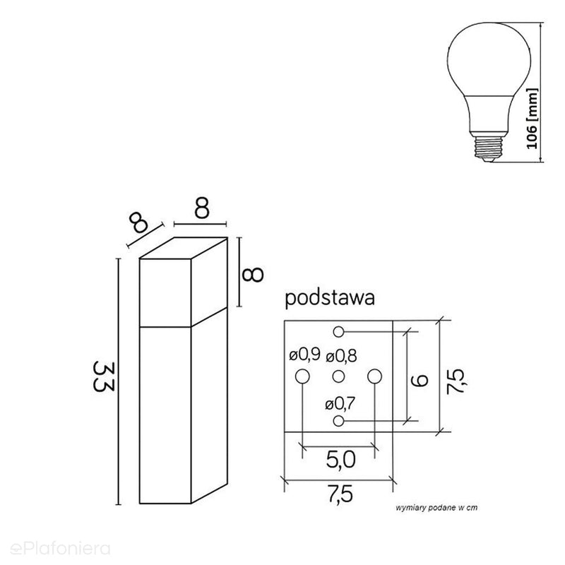 Стовп - вуличний садовий світильник (графіт/чорний/сірий) (33/58/83см, 1x E27) SU-MA (куб)