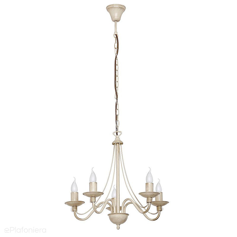Kremowa lampa wisząca - świecznik, żyrandol 5xE14, Aldex (Róża) 397F9 - ePlafoniera
