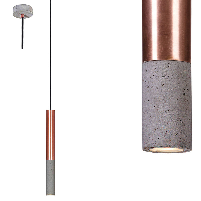 Бетонний сучасний світильник - підвісна мідна трубка (23/33/53см), для вітальні спальні (Kalla Copper) Loftlight