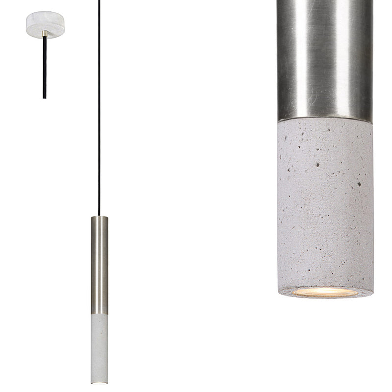 Бетонний сучасний світильник - підвісна сталева труба (23/33/53см), для вітальні спальні (Kalla Inox) Loftlight