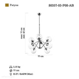 Світильник металевий модний - підвісний (8 плафонів) для вітальні Lucea 80357-03-P08-AB RONNA