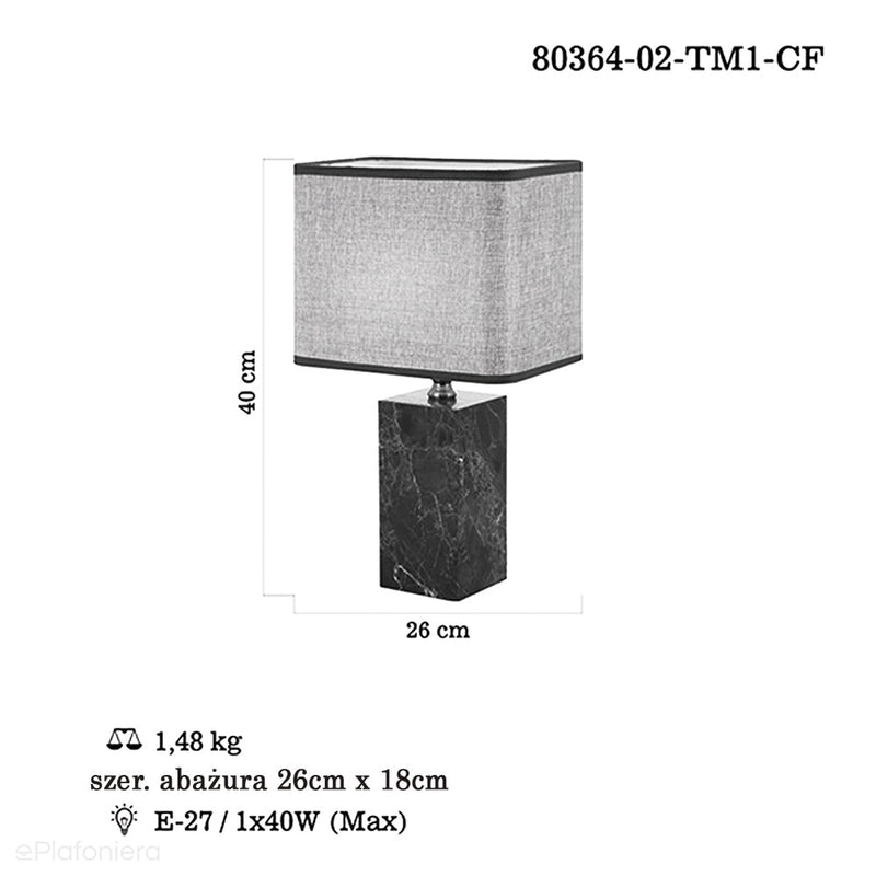 Світильник стоячий для спальні вітальні - чорний мармур (40см)) Lucea 80364-02-TM1-CF NERLO