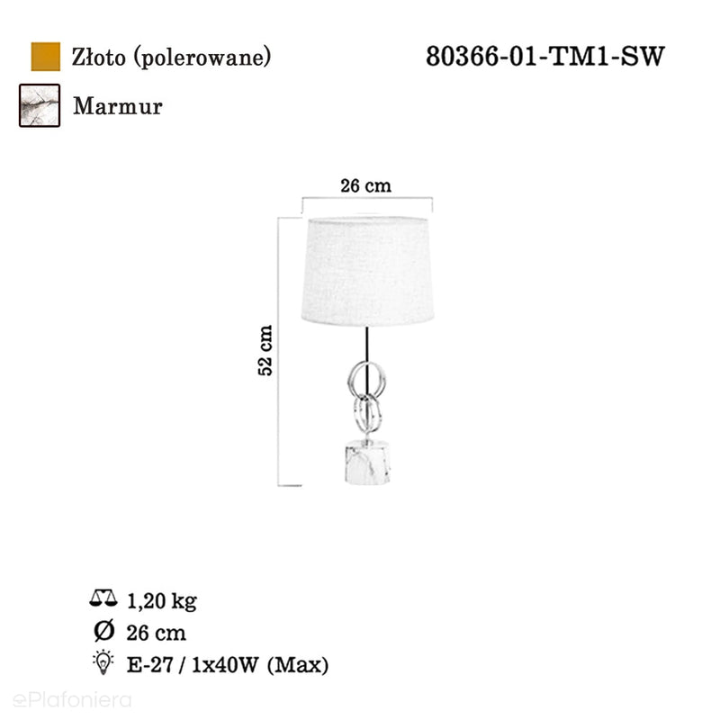 Настільна лампа Glamour для спальні вітальні (золото, 52см) Lucea 80366-01-TM1-SW BALLAS