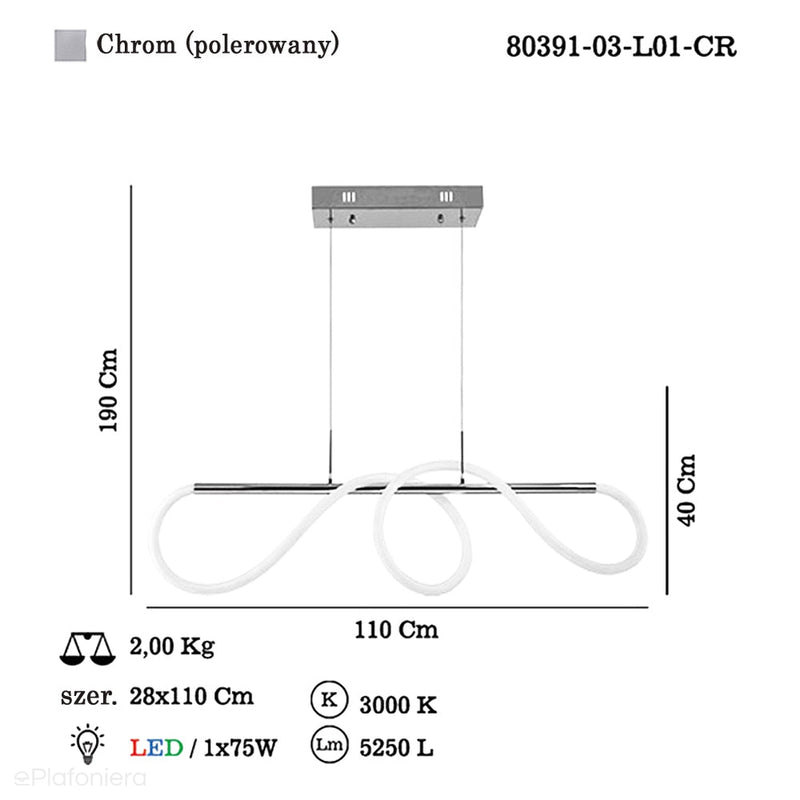 Сучасний світлодіодний підвісний світильник для вітальні (хром 110см) Lucea 80391-03-L01-CR PARADAS