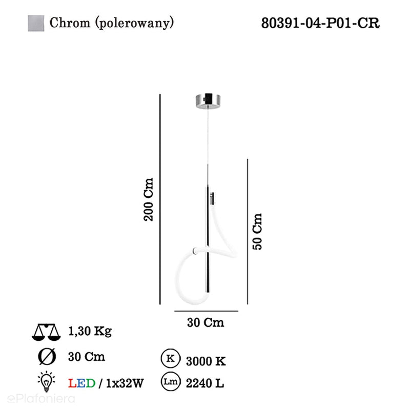 Сучасний світлодіодний підвісний світильник для вітальні (хром 50см) Lucea 80391-01-P01-CR PARADAS