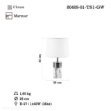 Світильник приліжковий для спальні вітальні (45см, хром - мармур) Lucea 80409-01-TS1-GW TAVIS
