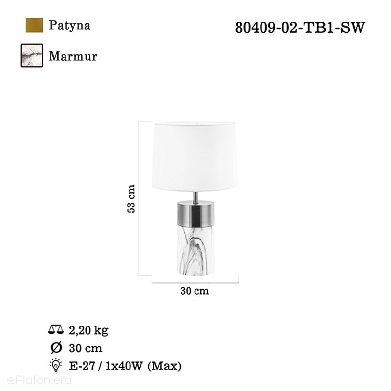 Світильник приліжковий для спальні вітальні (53см, патина - мармур) Lucea 80409-02-TB1-SW TAVIS