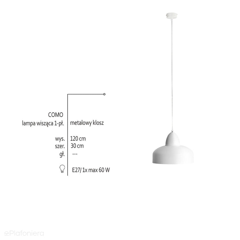 Сучасний підвісний світильник над столом, білий метал, Como White (Aldex)