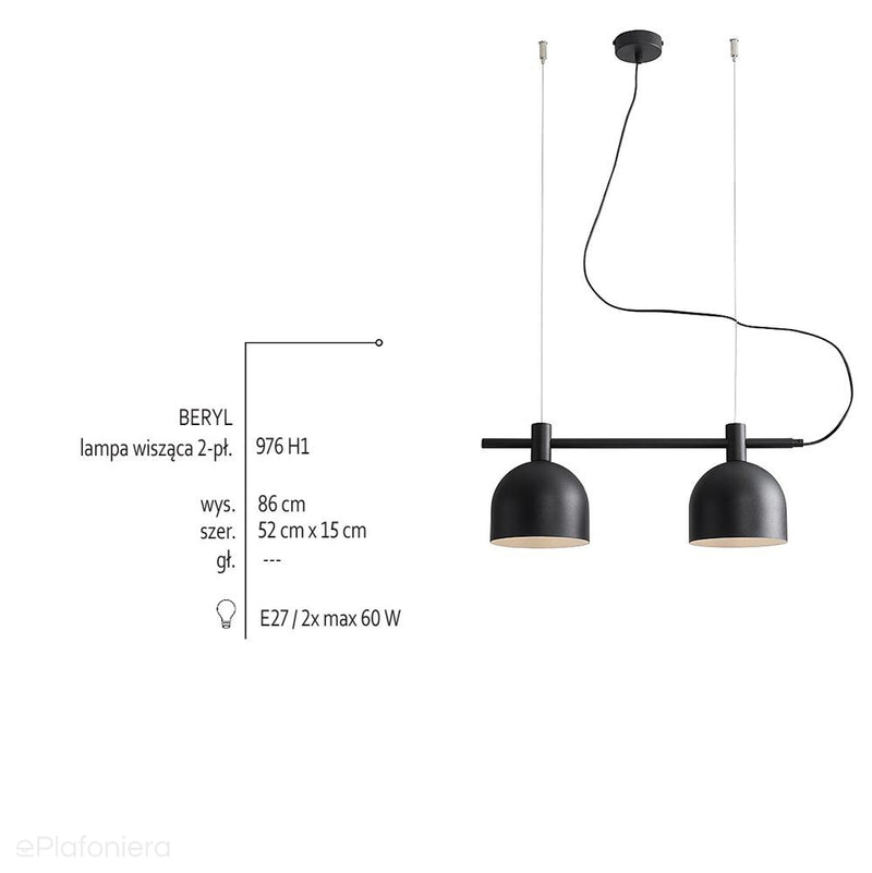 Czarna lampa wisząca industrialna, vintage do salonu (2xE27) Aldex (beryl) 976H1 - ePlafoniera