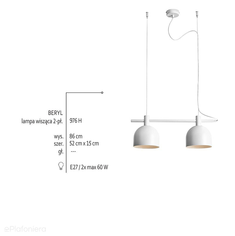 Biała lampa wisząca industrialna, vintage do salonu (2xE27) Aldex (beryl) 976H - ePlafoniera