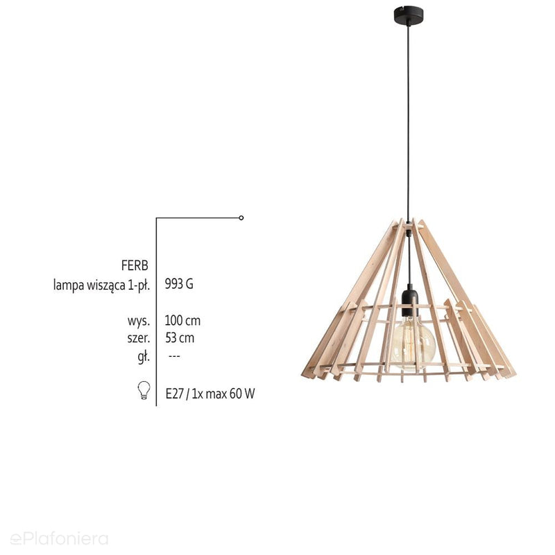 Lampa drewniana do salonu, sypialni (wisząca 1xE27) Aldex (Ferb) 993G - ePlafoniera