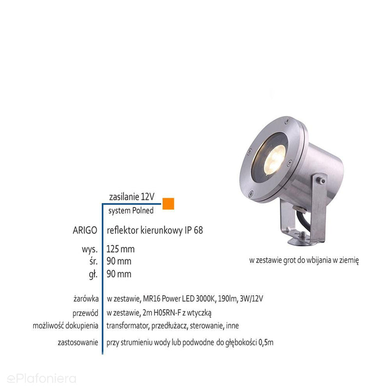 Прожектор спрямований, садовий/підводний світильник IP 68 (3W, 3000K) (12V LED система) Arigo