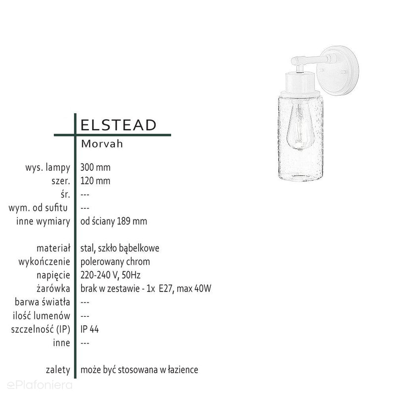 Настінний світильник Morvah хром для ванної, IP44 - Elstead (бульбашкове скло) 1xE27