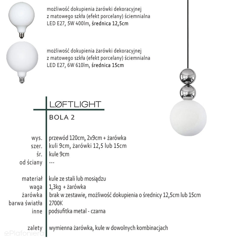 Сучасний підвісний світильник для вітальні - дві кулі - сталь, латунь (1xE27) (Bola 2) Лофтлайт