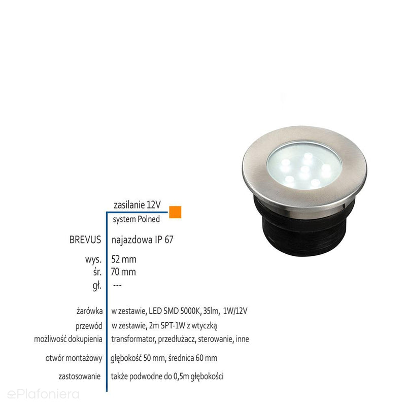 Світильник виносний/підводний, зовнішній сад IP 67 (1W, 5000K) (12V LED система) Brevus