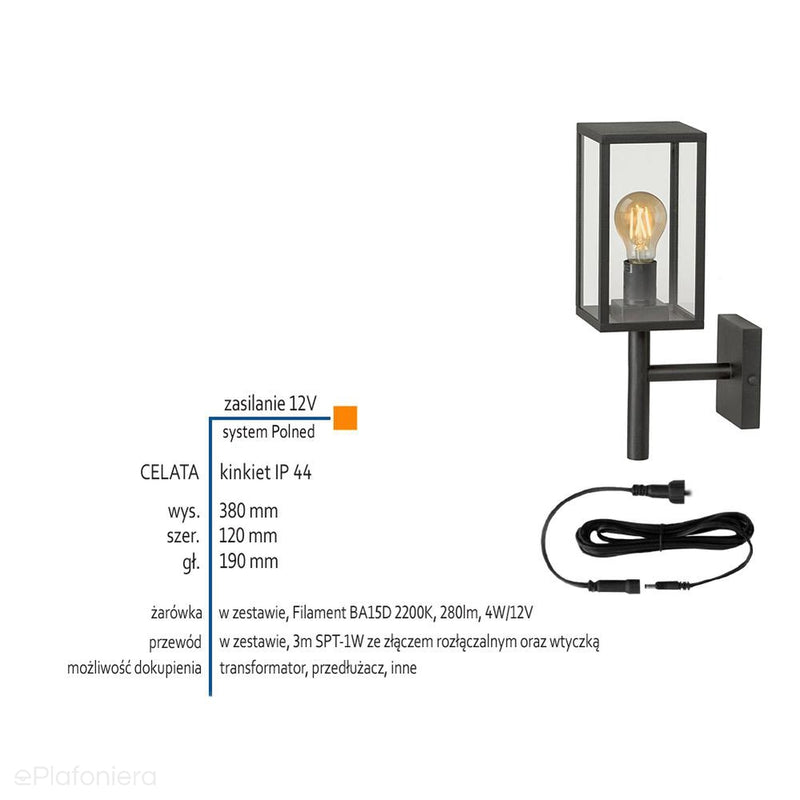 Настінний світильник - настінний світильник, зовнішній садовий ліхтар IP 44 (4W, 2200K) (12V LED система) Celata