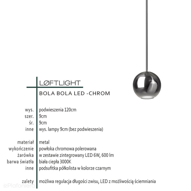Сучасний підвісний світильник хром/латунь x1, для вітальні спальні Bola Bola LED Loftlight