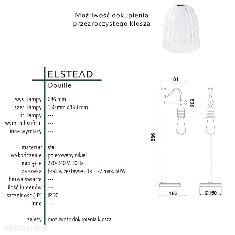 Настільна лампа - підвісна лампочка (нікель 1xE27) для вітальні спальні Elstead (Douille)