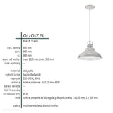 Індустріальний / рустикальний підвісний світильник для їдальні / кухні Схід (Палладіанська бронза) - Quoizel, 37 см, 1xE27