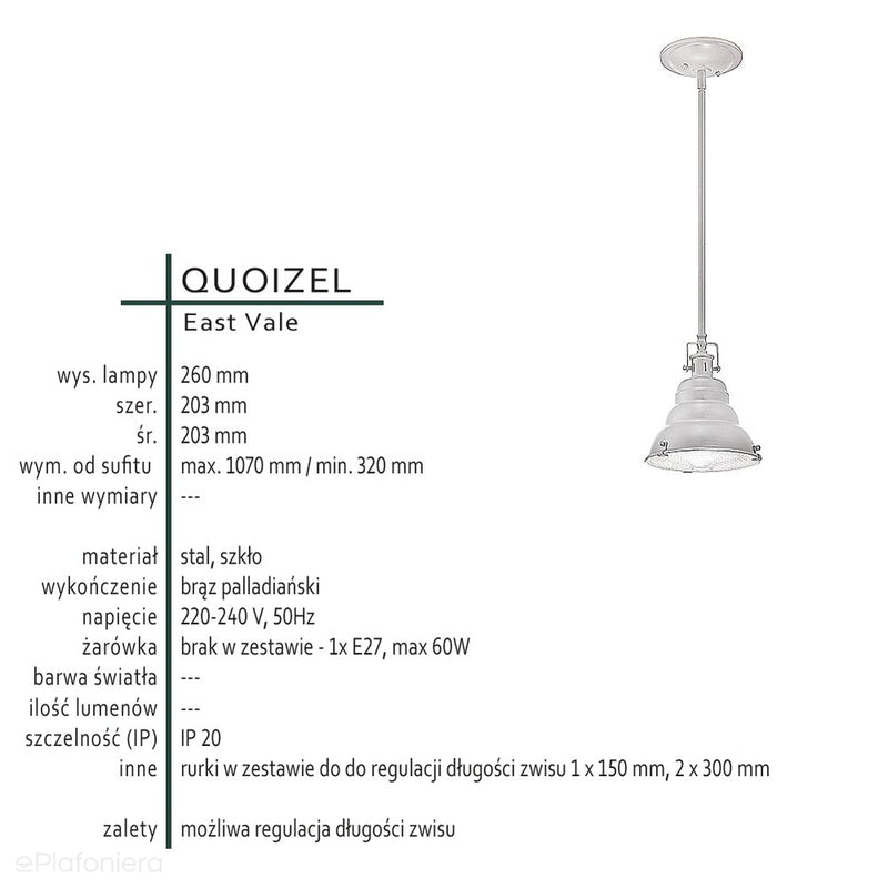 Підвісний світильник лофт / рустик East (коричневий) - Quoizel, 20см, 1xE27