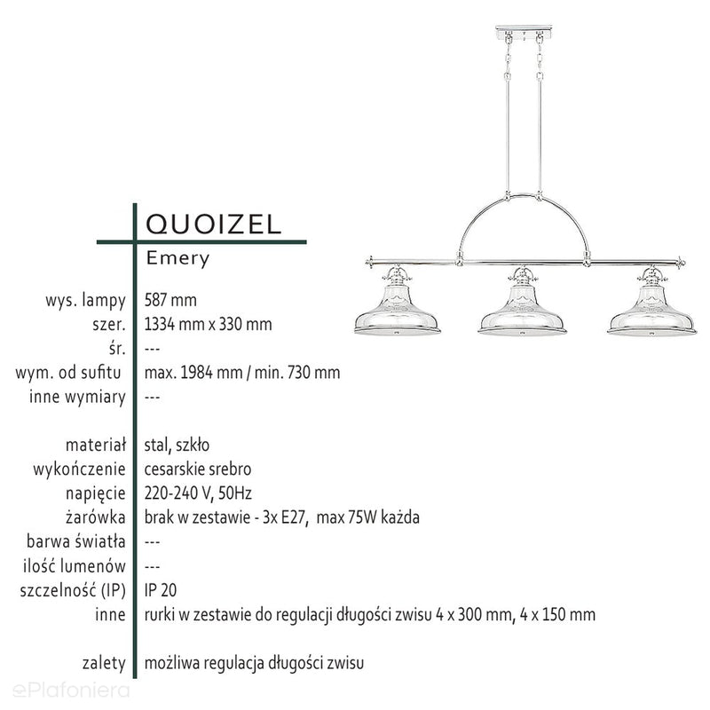 Наждаковий підвісний світильник над островом і на кухню, зі сріблом - Quoizel
