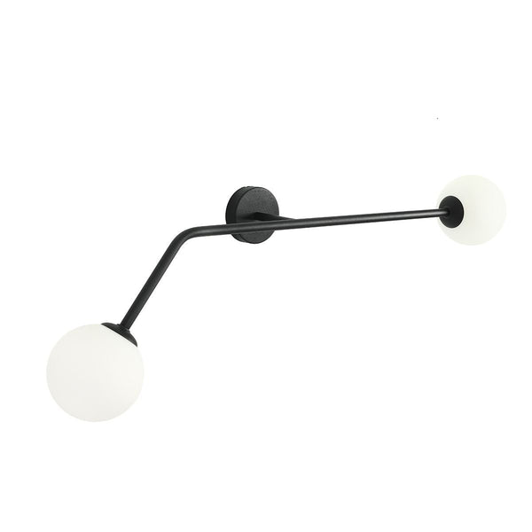 Світильник для вітальні чорний, молочні кулі на трубі (настінний горизонтальний 2xE14) Aldex (Pure) 1064D1