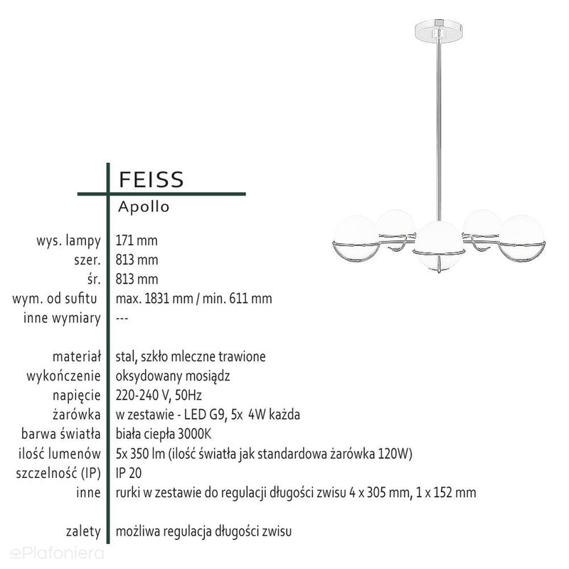 Люстра Modern Apollo, скляні кулі (оксидована латунь) - Feiss (5xG9 4W)