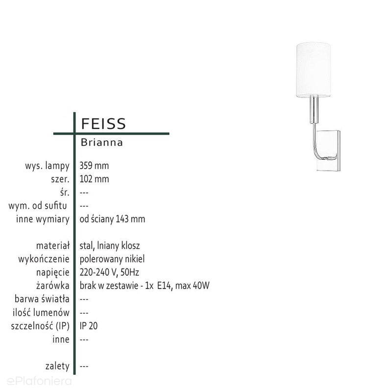 Сучасний настінний світильник (1xE14) для спальні вітальні (нікель полірований) Feiss (Brianna)