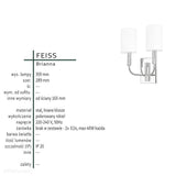 Настінний світильник модерн (2хЕ14) для спальні вітальні (нікель полірований) Feiss (Brianna)