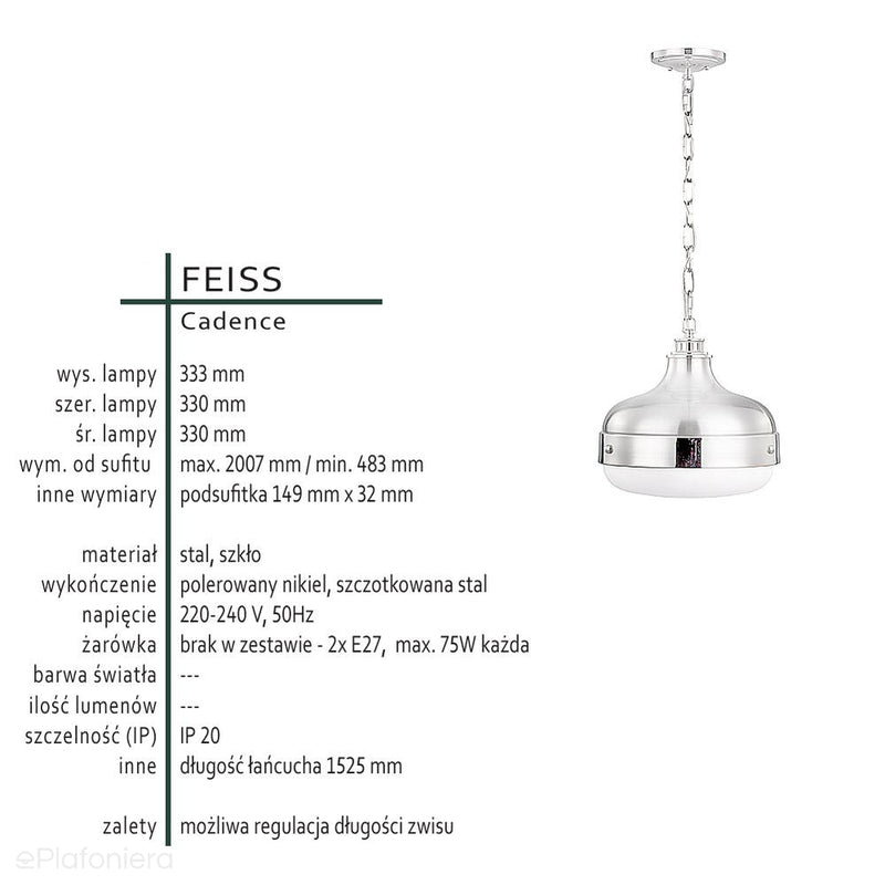 Світильник лофт підвісний на ланцюжку Cadence 20/30см (сталь, нікель) - Feiss (1xE27)