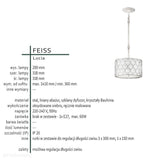 Світильник кришталевий 32см ручний розпис (оксидоване срібло) для вітальні спальні (1xE27) Feiss (lucia)