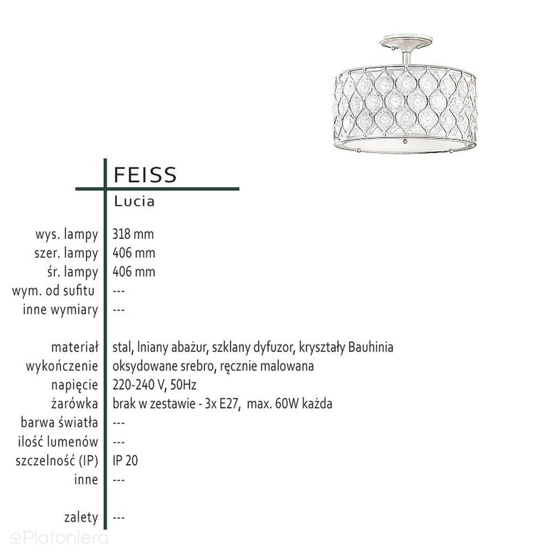 Стельовий світильник кришталевий 40см ручний розпис (оксидоване срібло) для вітальні спальні (3xE27) Feiss (lucia)