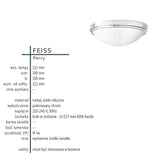 Стельовий світильник Classic, стельовий світильник для кухні, ванної, 2xE27, Feiss (Perry)