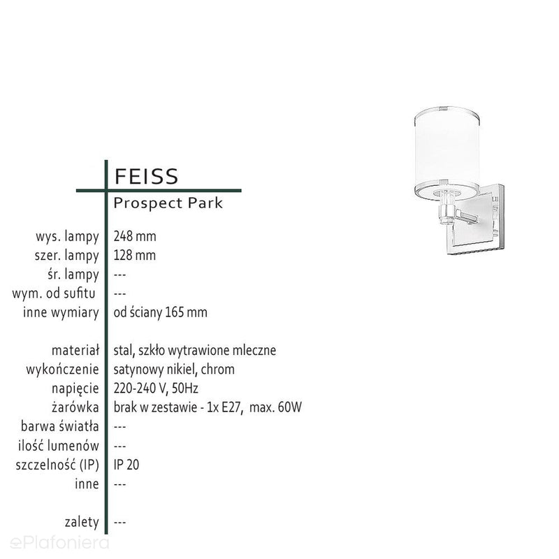 Настінний світильник бра - (скло, хром, нікель) для кухні, вітальні, спальні (1xE27) Feiss (Проспект)