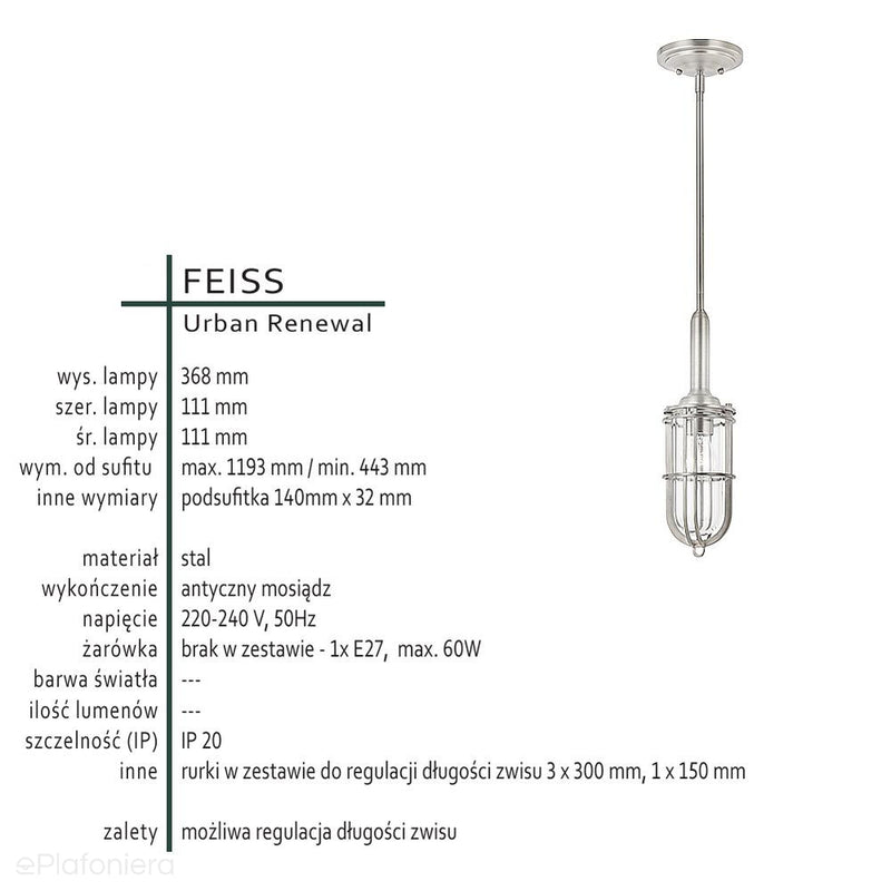 Лофт промисловий підвісний світильник 11см (антична латунь) (1xE27) Feiss (UrbanRWL)