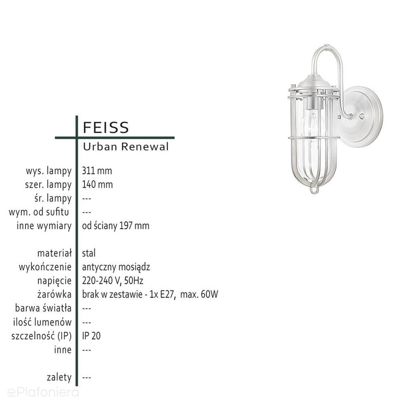 Лофт, індустріальний бра, настінний світильник (антична латунь) (1xE27) Feiss (UrbanRWL)
