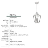 Ліхтар підвісний (стара бронза) свічник 22х22см, для вітальні, кухні, спальні (3хЕ14) Feiss (Yarmouth)