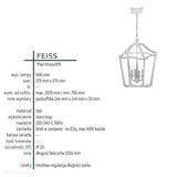 Світильник ліхтар підвісний (стара бронза) свічник 37х37см, для вітальні, кухні, спальні (4хЕ14) Feiss (Yarmouth)