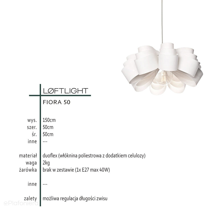 Люстра для вітальні, білий підвісний світильник Fiora 50 LoftLight