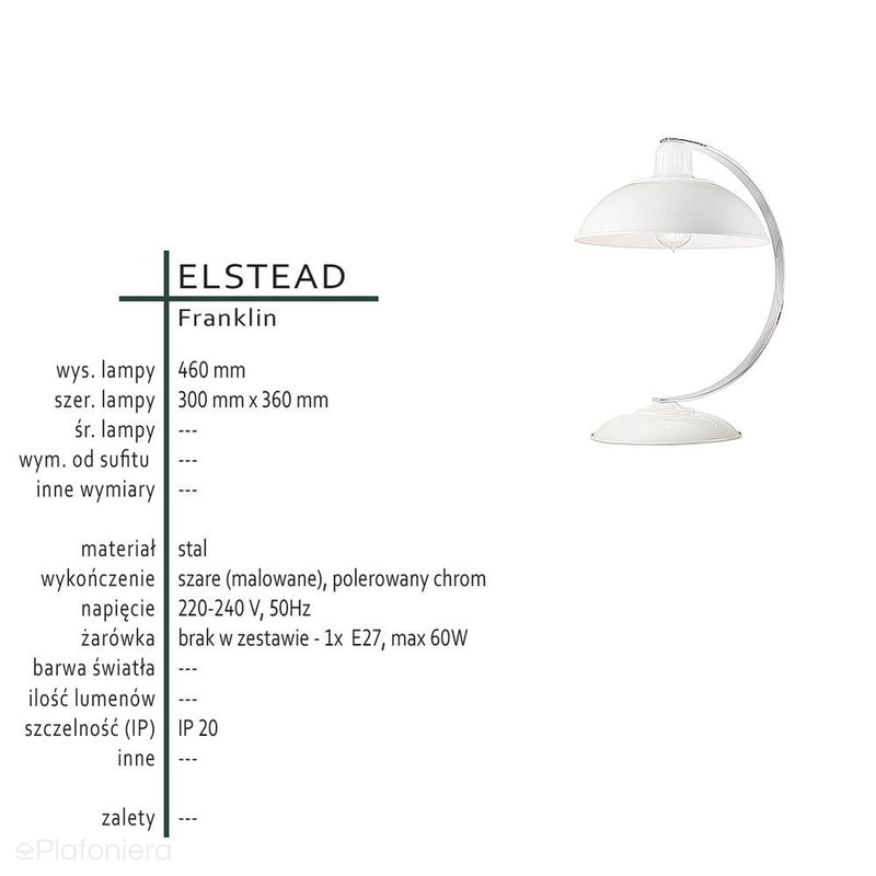 Металева вінтажна лампа лофт - сіра стоїть на столі (1xE27) Elstead (Franklin)