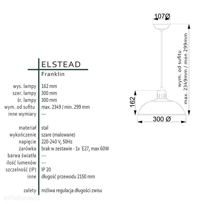 Підвісний світильник Franklin лофт для кімнати / кухні / їдальні - Elstead (1xE27)