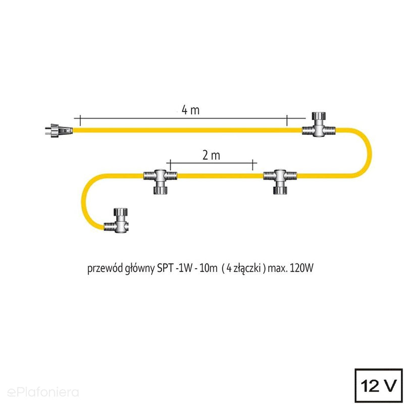 Основний кабель 10м SPT-1W з 4 роз'ємами (IP 44) - АКСЕСУАРИ системи 12V LED Polned (6007011)