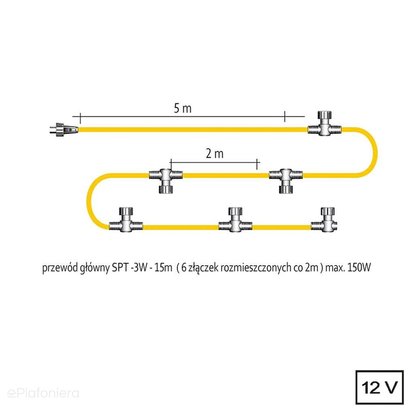 Основний кабель 15м SPT-3W з 6 роз'ємами (IP 44) - АКСЕСУАРИ системи 12V LED Polned (6008011)